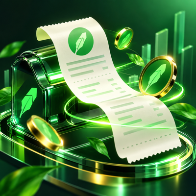 Transparent receipt terminal with a digital receipt and green transaction trails